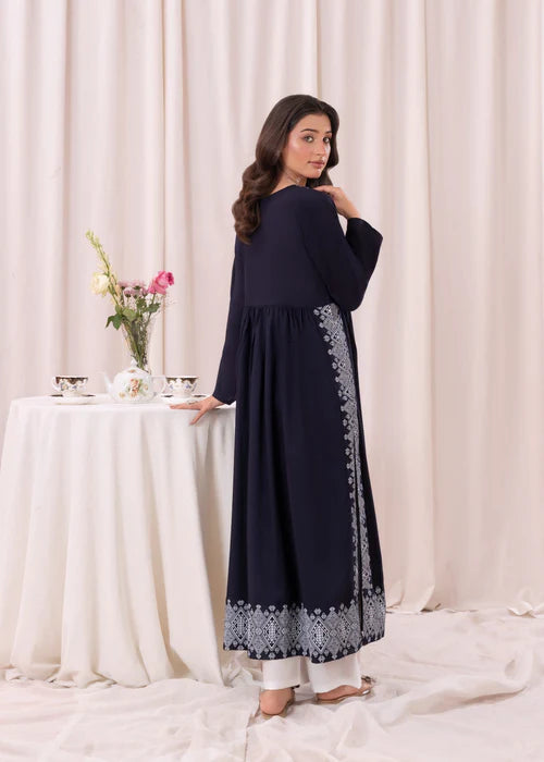 Blue White printed long kurta 1 Piece D118 - Laal Kurti