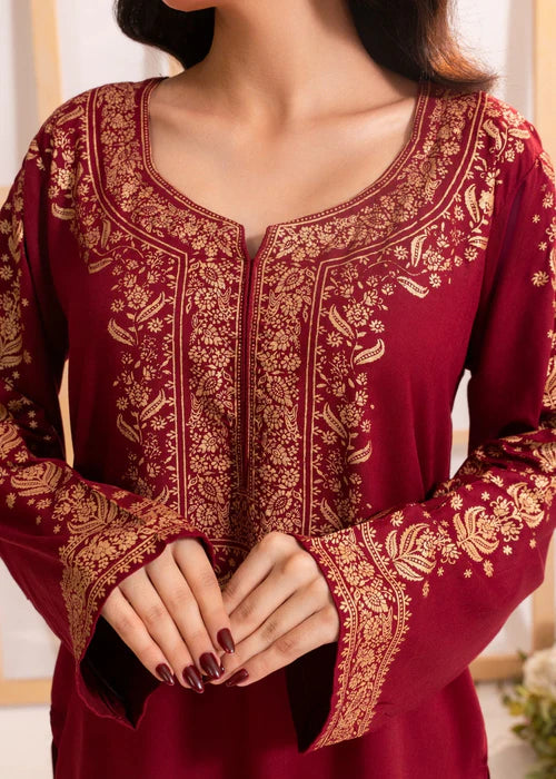 Maroon printed kurta Only - Zeekstore