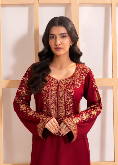 Maroon printed kurta Only - Zeekstore