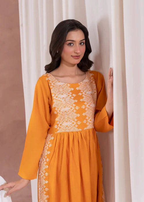 Mustard White printed long kurta 1 Piece D117 - Laal Kurti