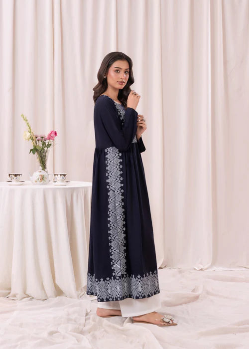 Blue White printed long kurta 1 Piece D118 - Laal Kurti