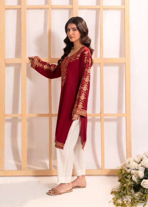 Maroon printed kurta Only - Zeekstore