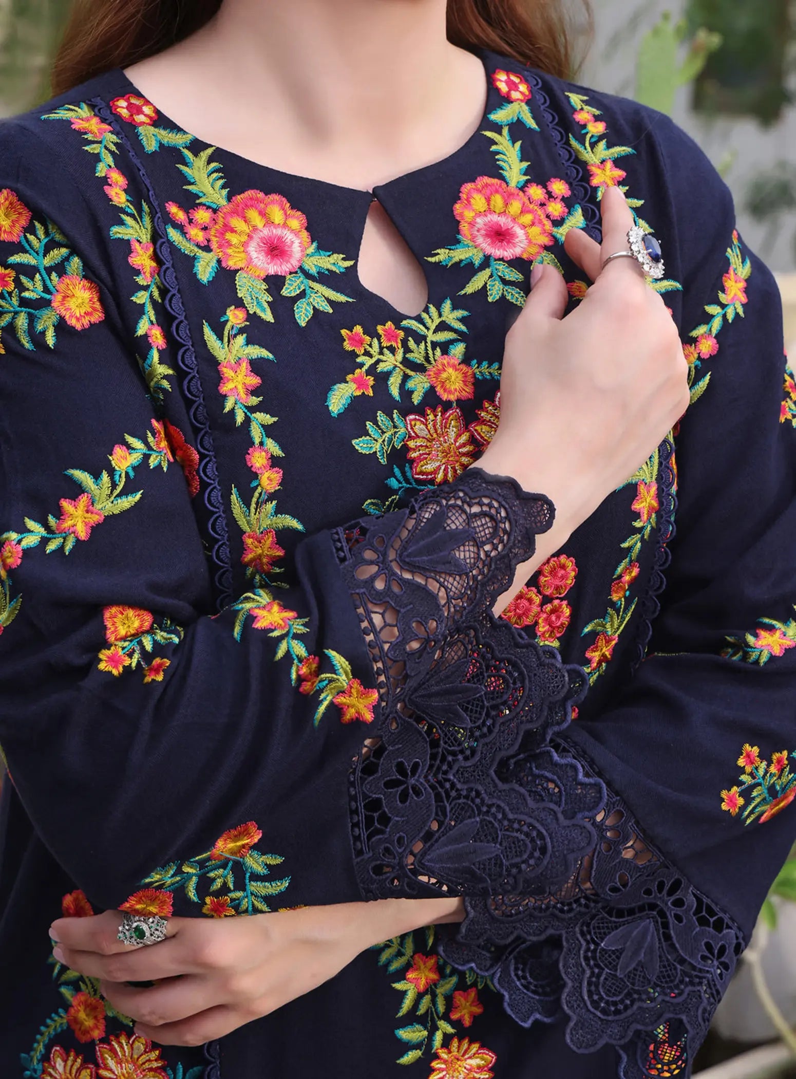 Stitched Peach Wool Emb 3pc - Tawakal Closet