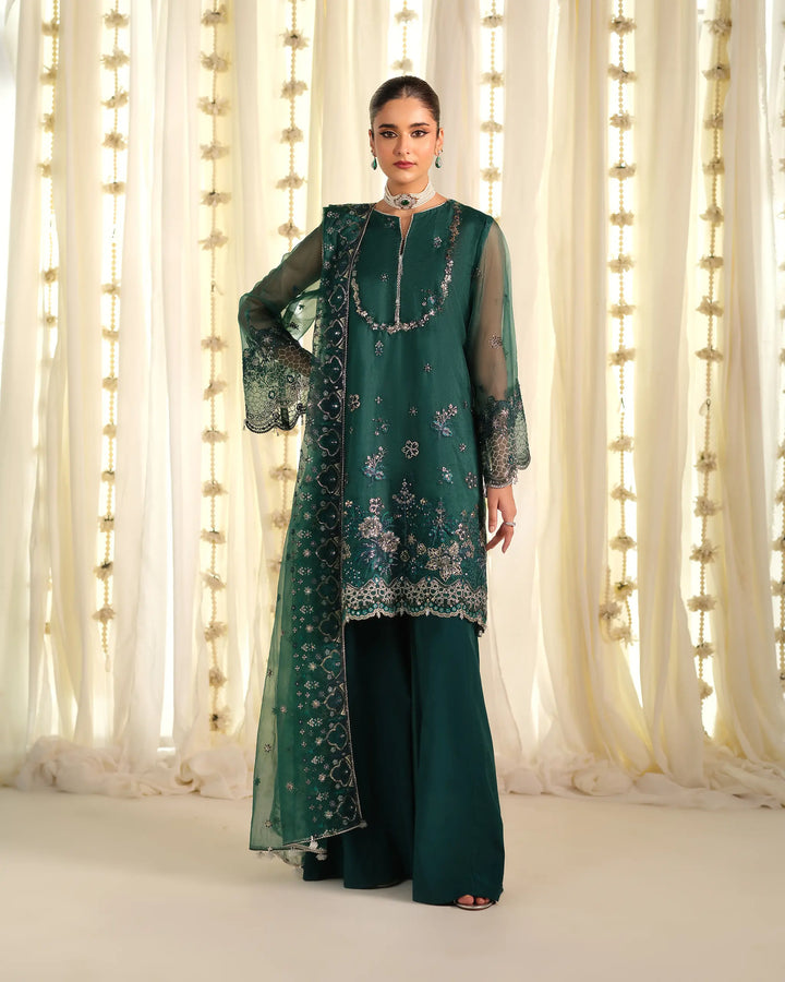 Vasl – Embroidered Green Organza dress design | Sinoor