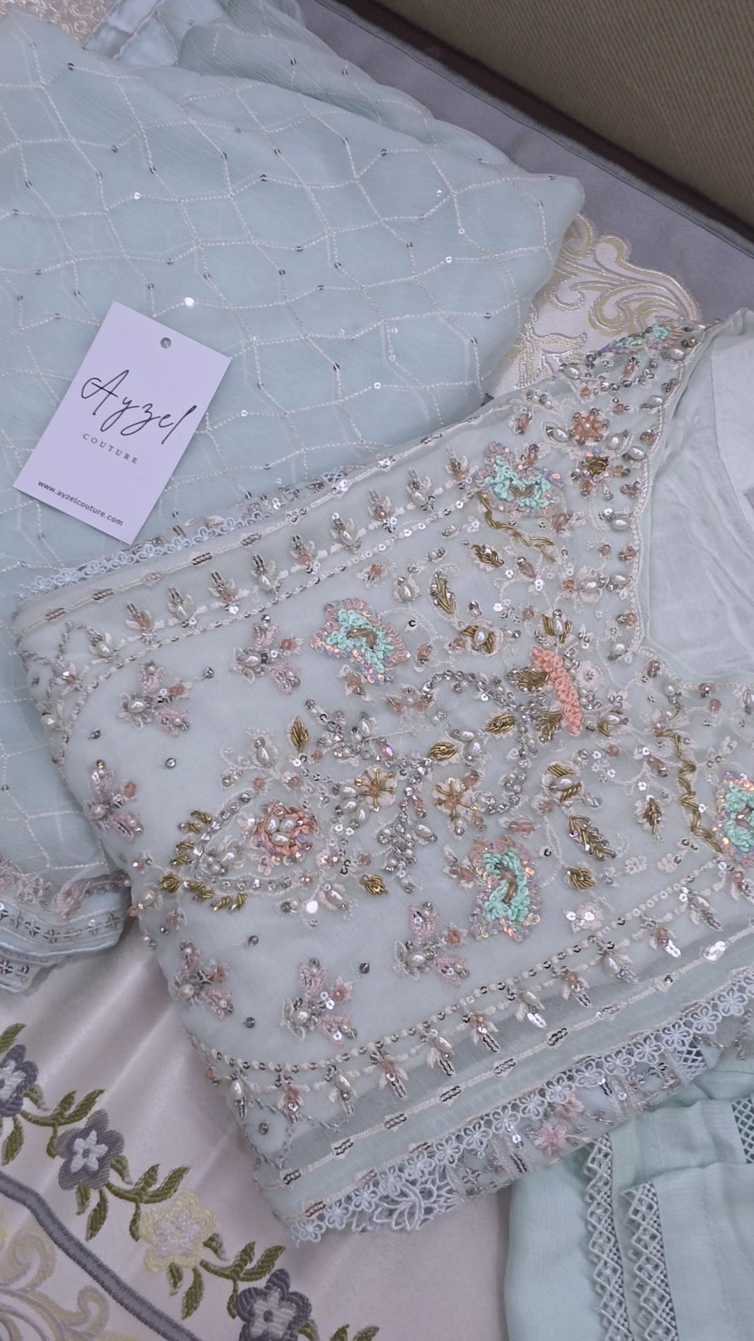 Afsanah - Ice Blue Heavily Chiffon Embellished 3-Piece Suit