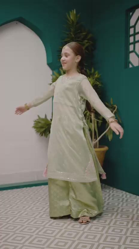 Embroidered chiffon Banarsi atlas lining and plazo 2 Piece Suit - Sania Khan