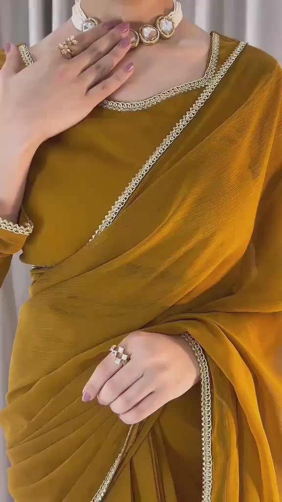Square Neckline Shape Blouse with Chiffon Saree - Pachrangi