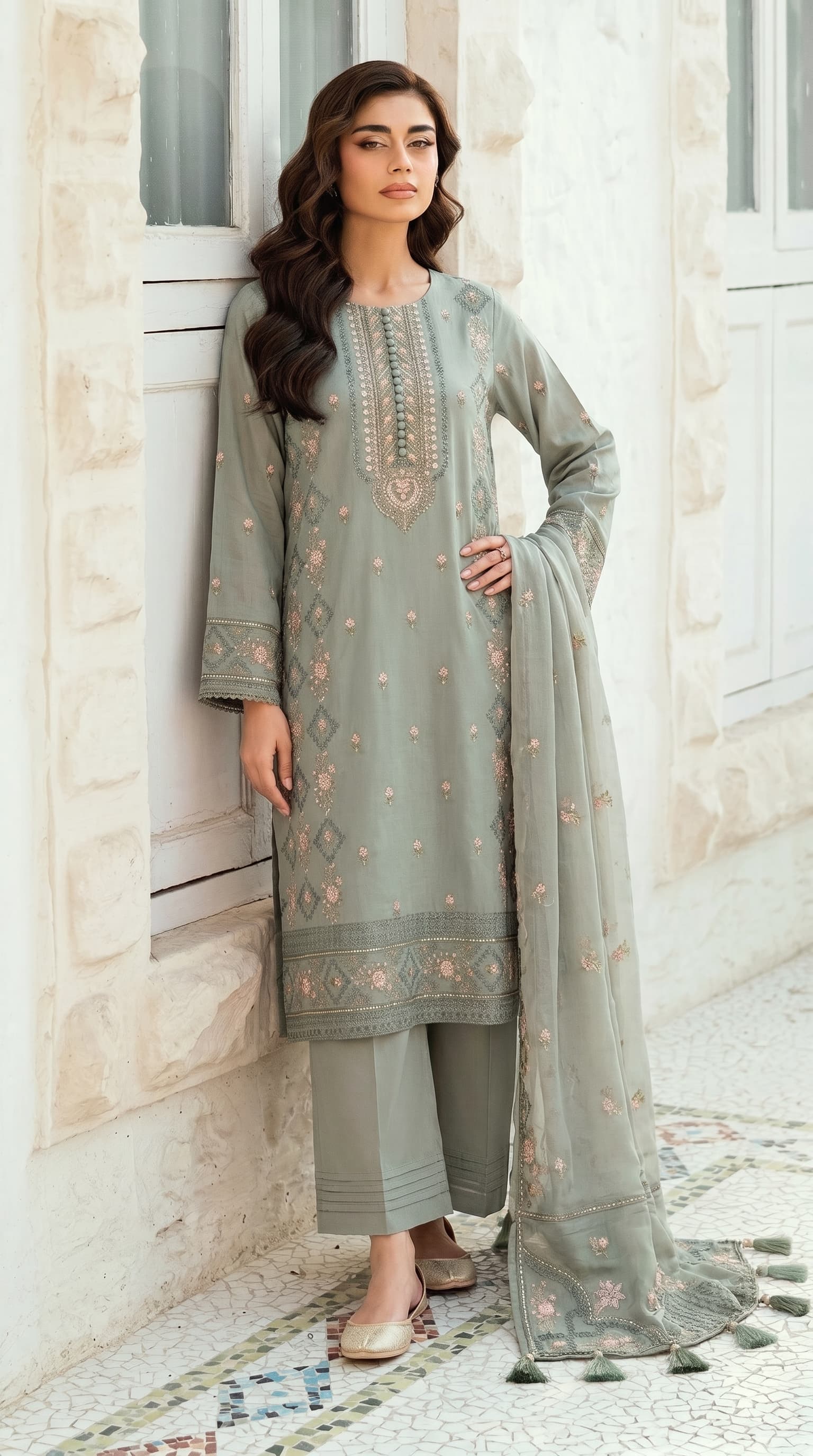 Premium Cotton Embroided 3 Pc Unstitched -  Saleem Sons
