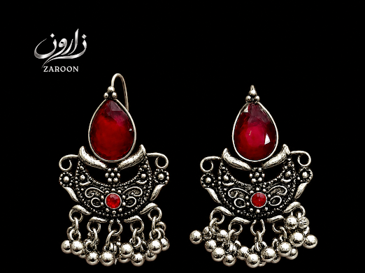 Ruby Crescent Jhumki Earrings - Zaroon