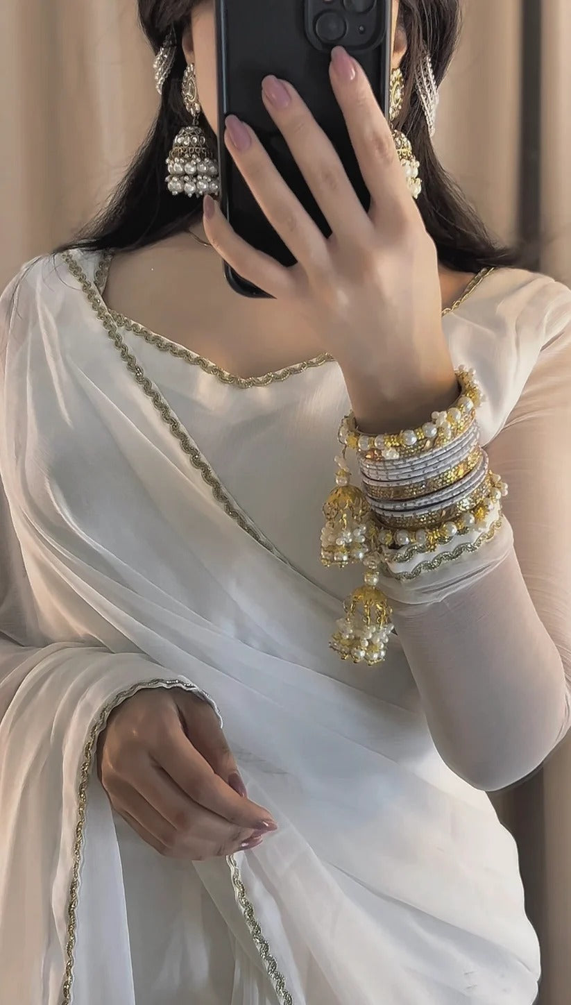Square Neckline Shape Blouse with Chiffon Saree - Pachrangi
