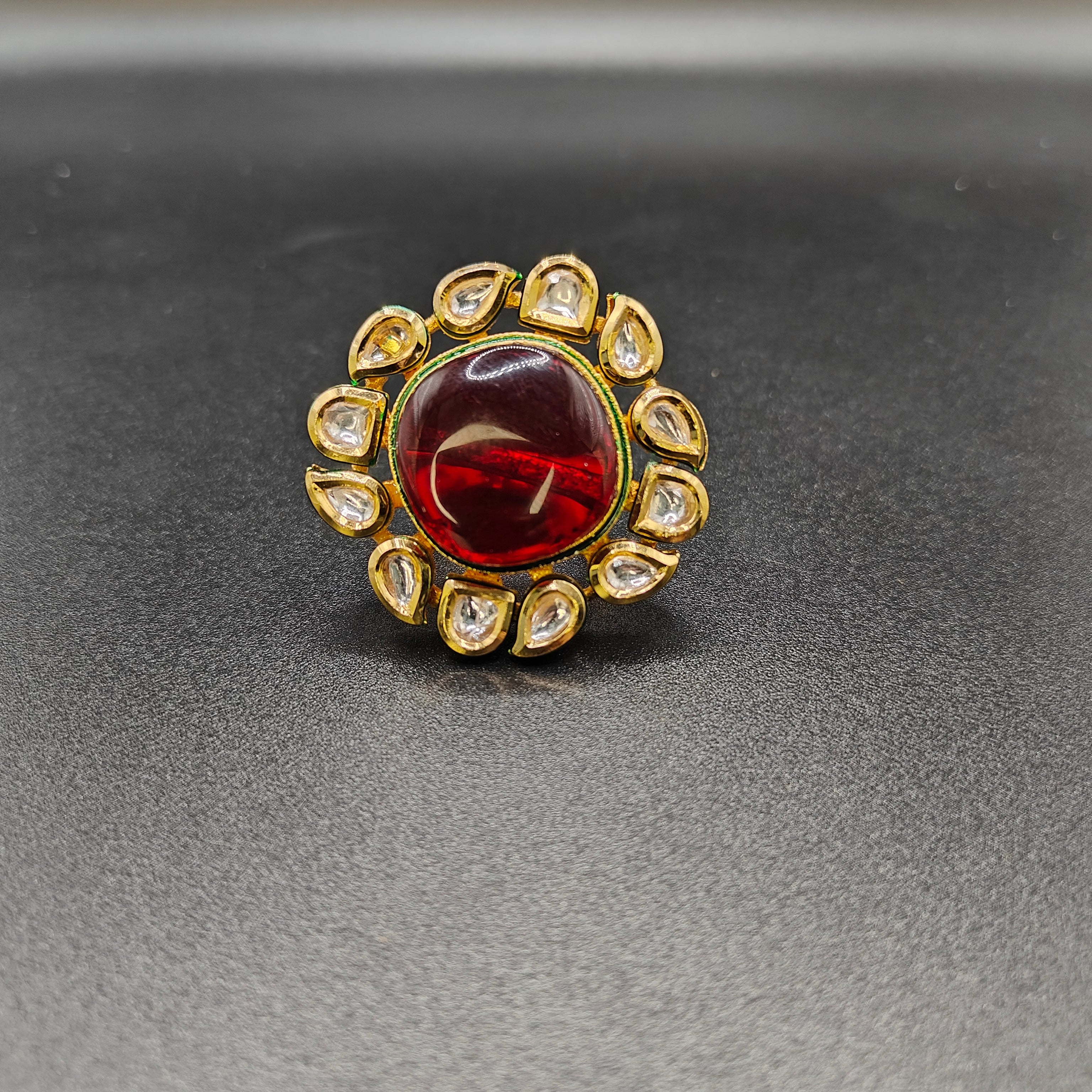 Gold Plated Kundan Ring - Aloro Jewels