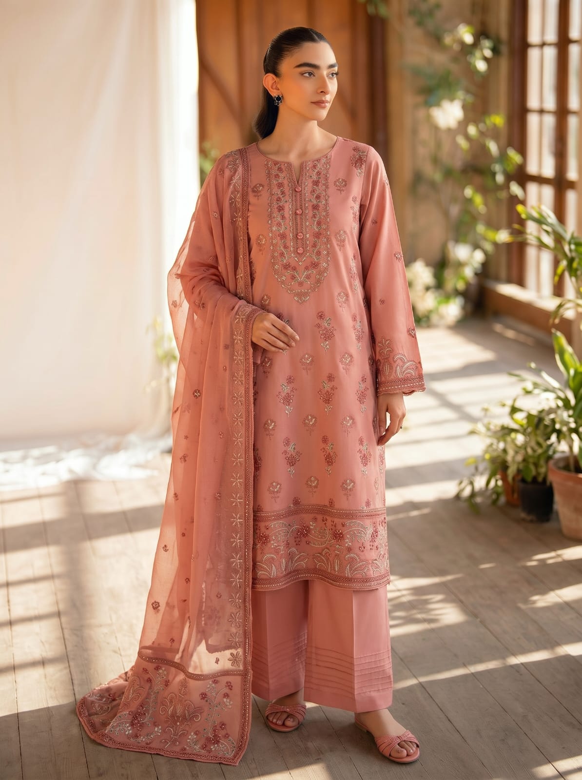Premium Cotton Embroided 3 Pc Unstitched -  Saleem Sons