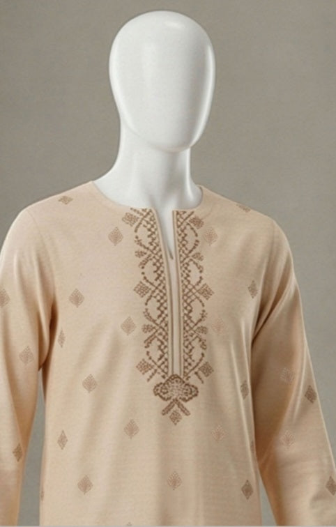 Elegant Beige Emb Lawn 3Pcs Suit - Unstitched - Utsav