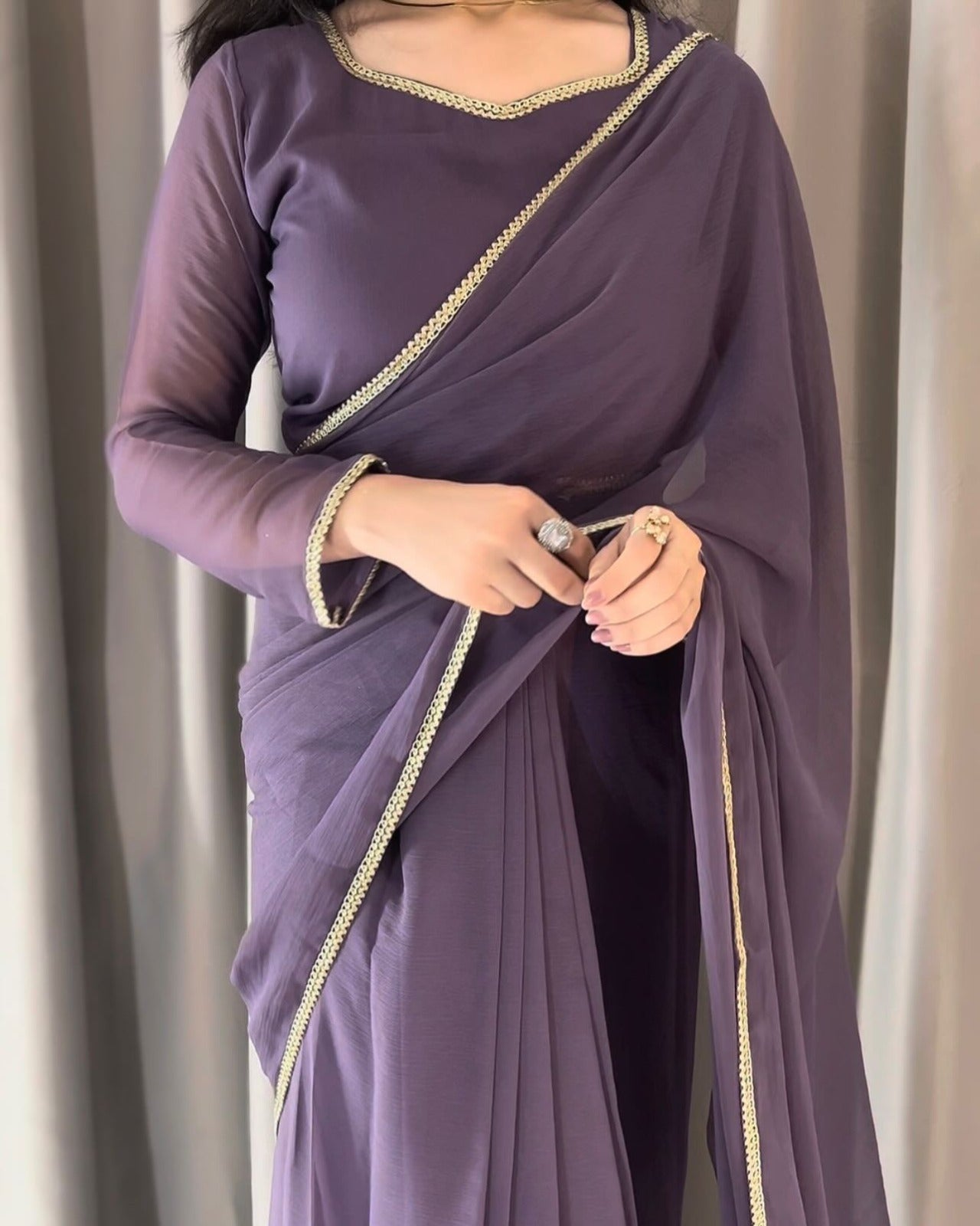 Square Neckline Shape Blouse with Chiffon Saree - Pachrangi