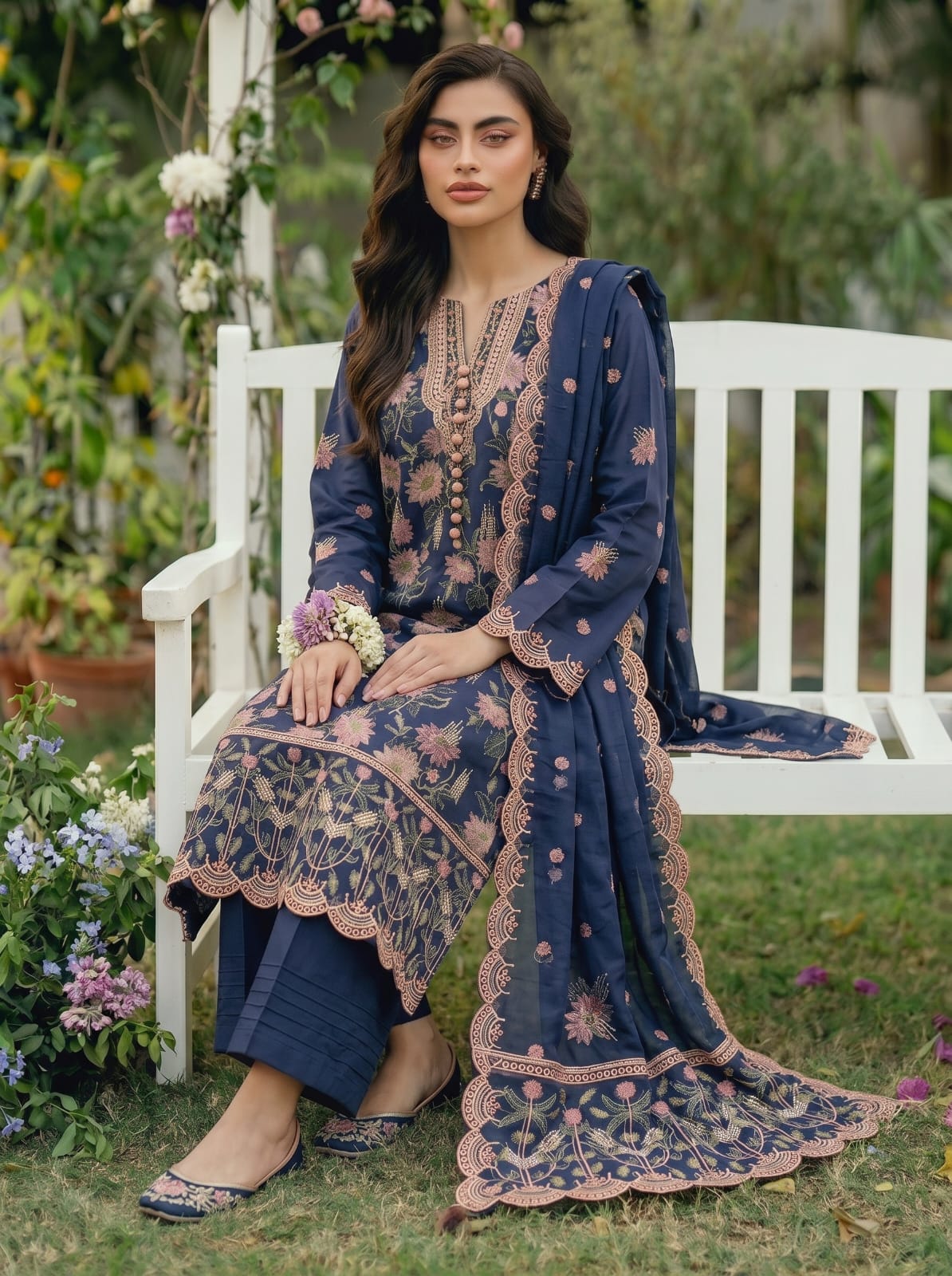 Premium Cotton Embroided 3 Pc Unstitched -  Saleem Sons