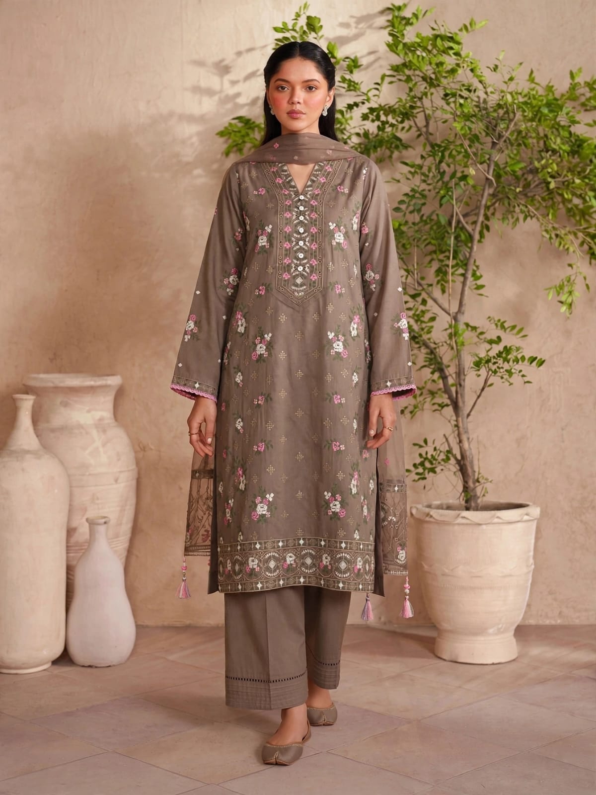 Premium Cotton Embroided 3 Pc Unstitched -  Saleem Sons