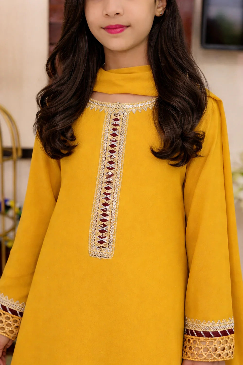 Mustard Color Georgette 3 Piece Suit - Shadeforteen