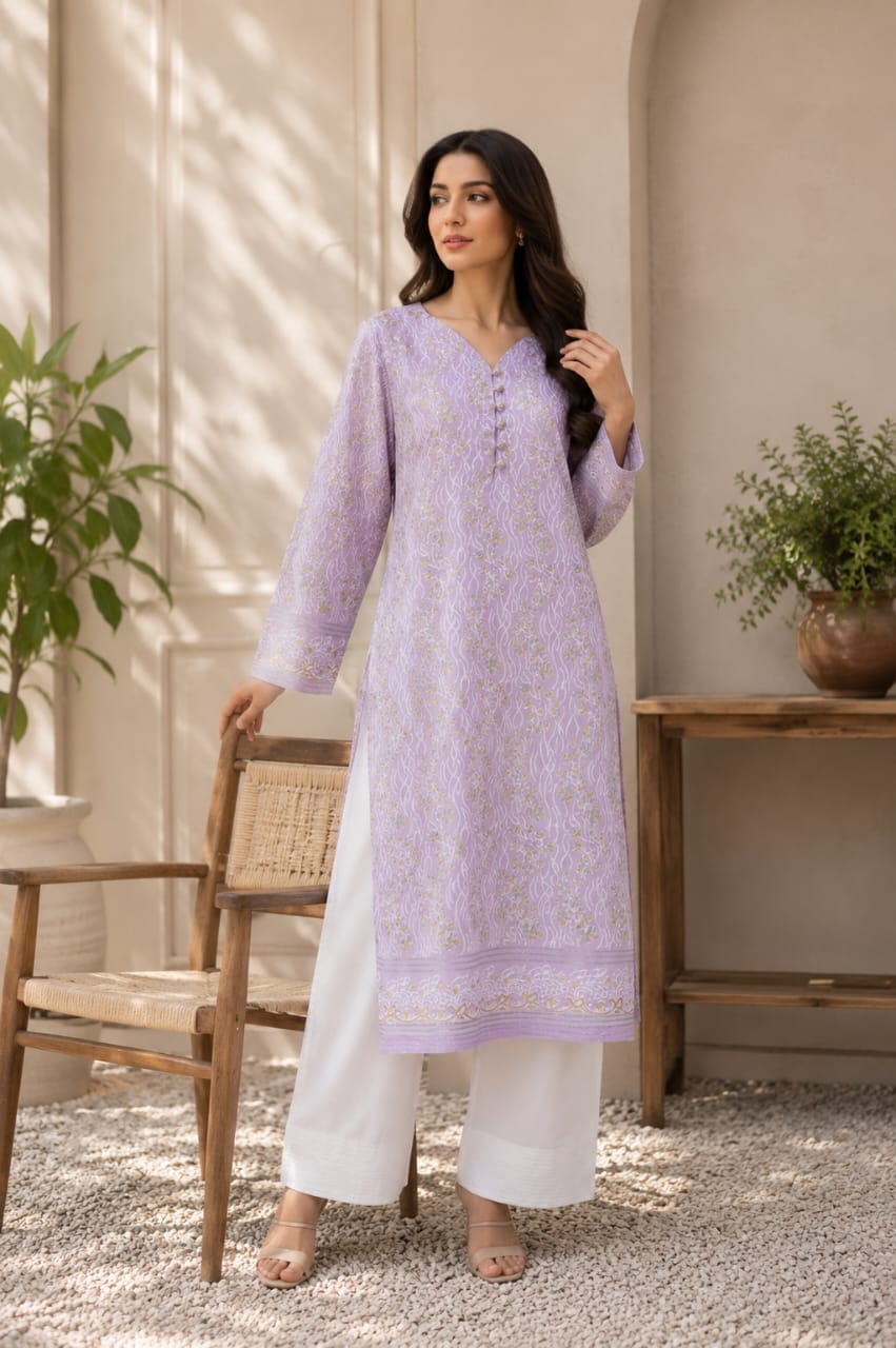 Floral Base Print 2Pcs Stiched Pure Lawn - Khushnuma