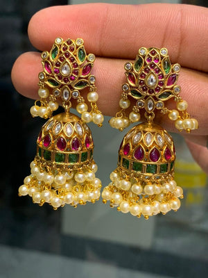 Kanwal Jhumkay Lotus Design Earrings - Aloro Jewels
