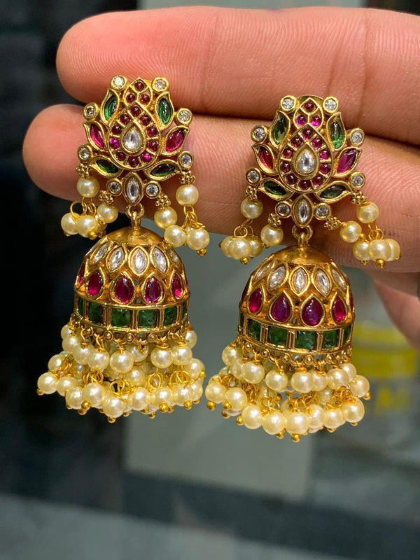 Kanwal Jhumkay Lotus Design Earrings - Aloro Jewels