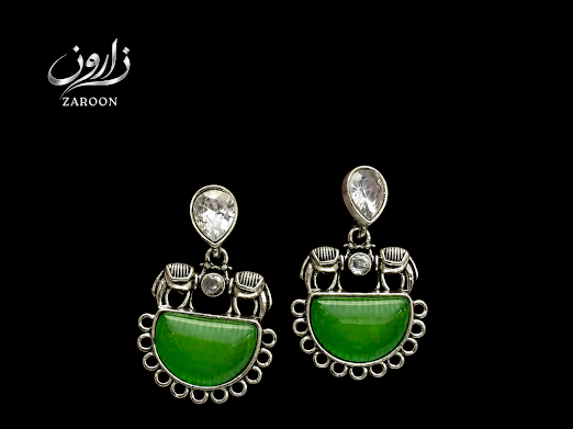 Emerald Glow Statement Earrings - Zaroon