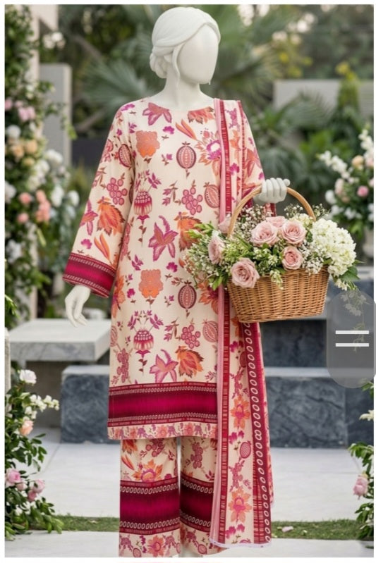 Rose Bloom Lawn 3Pcs Suit - Unstitched - Utsav