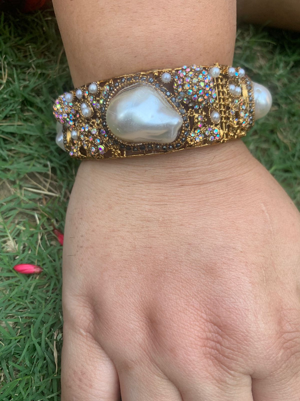 Golden Imitation Mother of Pearl Turkish Bangle Pair - Jewel Harmony