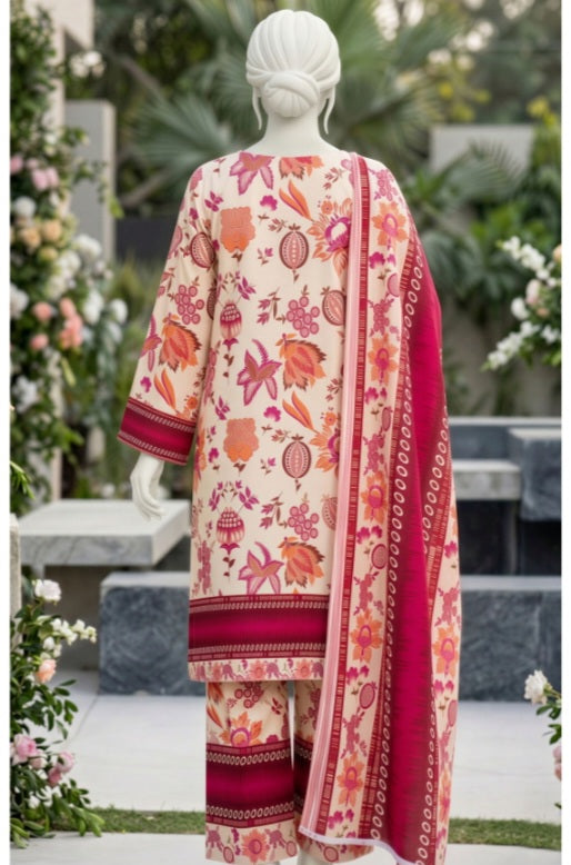 Rose Bloom Lawn 3Pcs Suit - Unstitched - Utsav