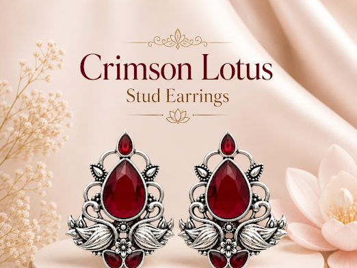Crimson Lotus Stud Earrings - Zaroon