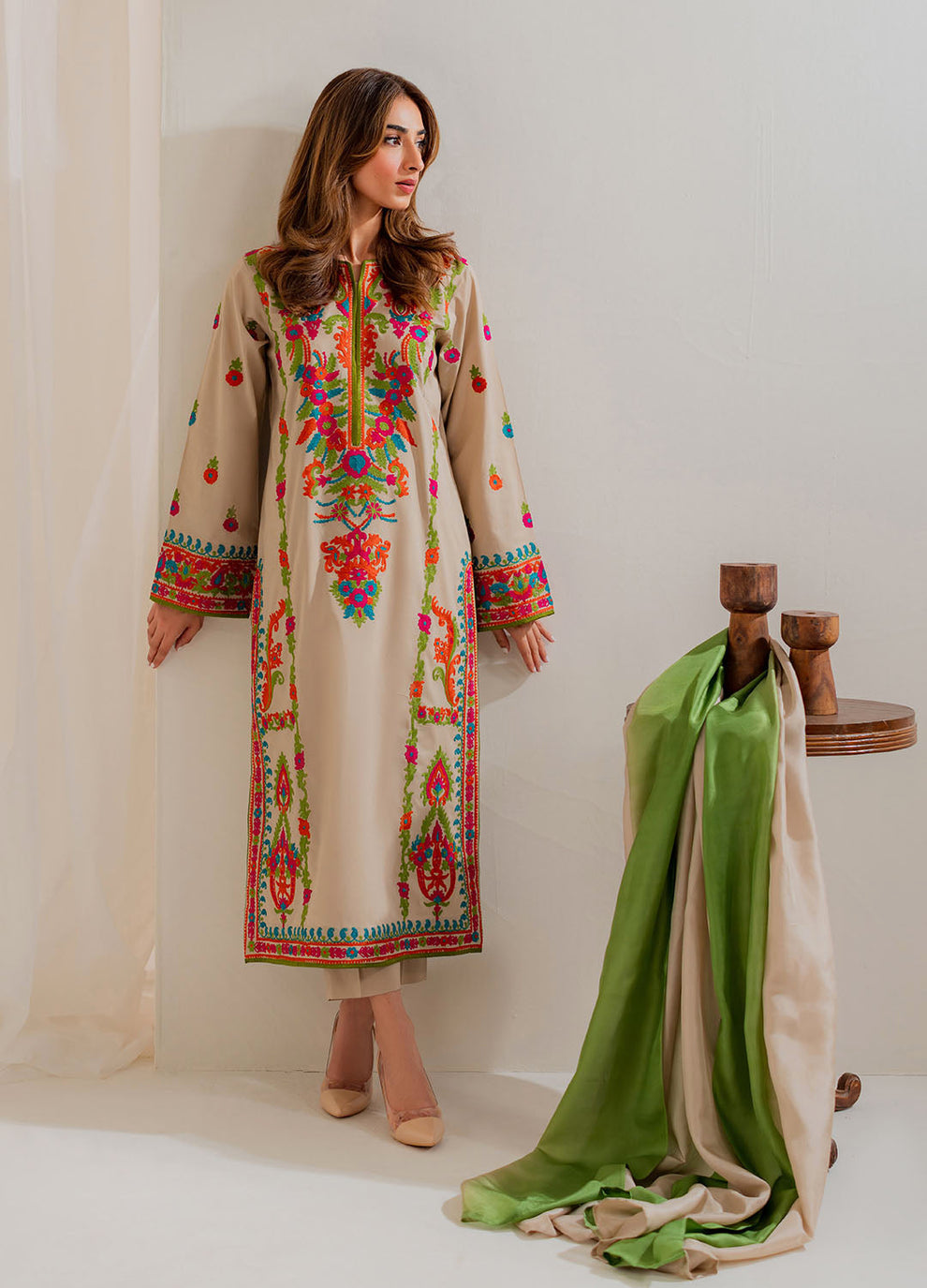 MULTI BEIGE Emb 3Pcs - Urban Haya