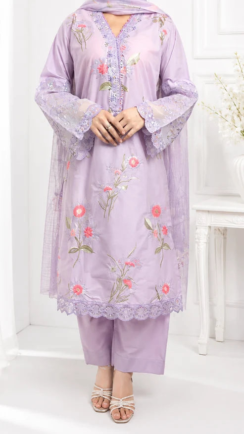 Lavender Bloom Embroidered 3 Piece Suit - Sit-ul-Banat
