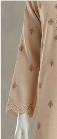 Elegant Beige Emb Lawn 3Pcs Suit - Unstitched - Utsav