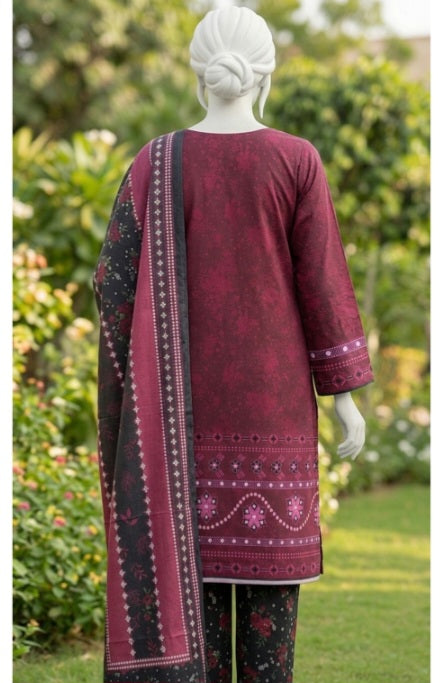 Midnight Berry Lawn 3Pcs Suit - Unstitched - Utsav
