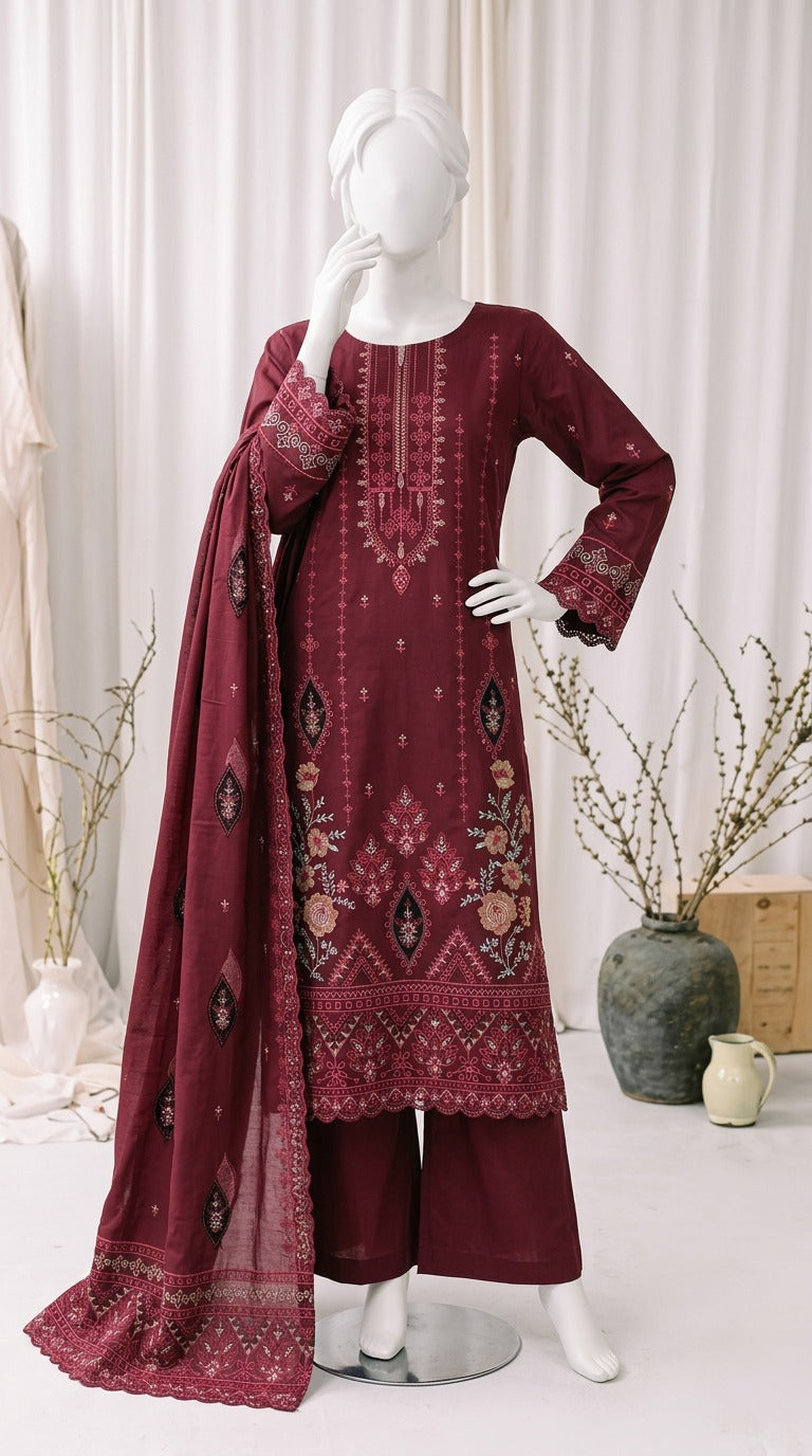 Premium Lawn Cotton 3 Pc Unstitched -  Saleem & Sons
