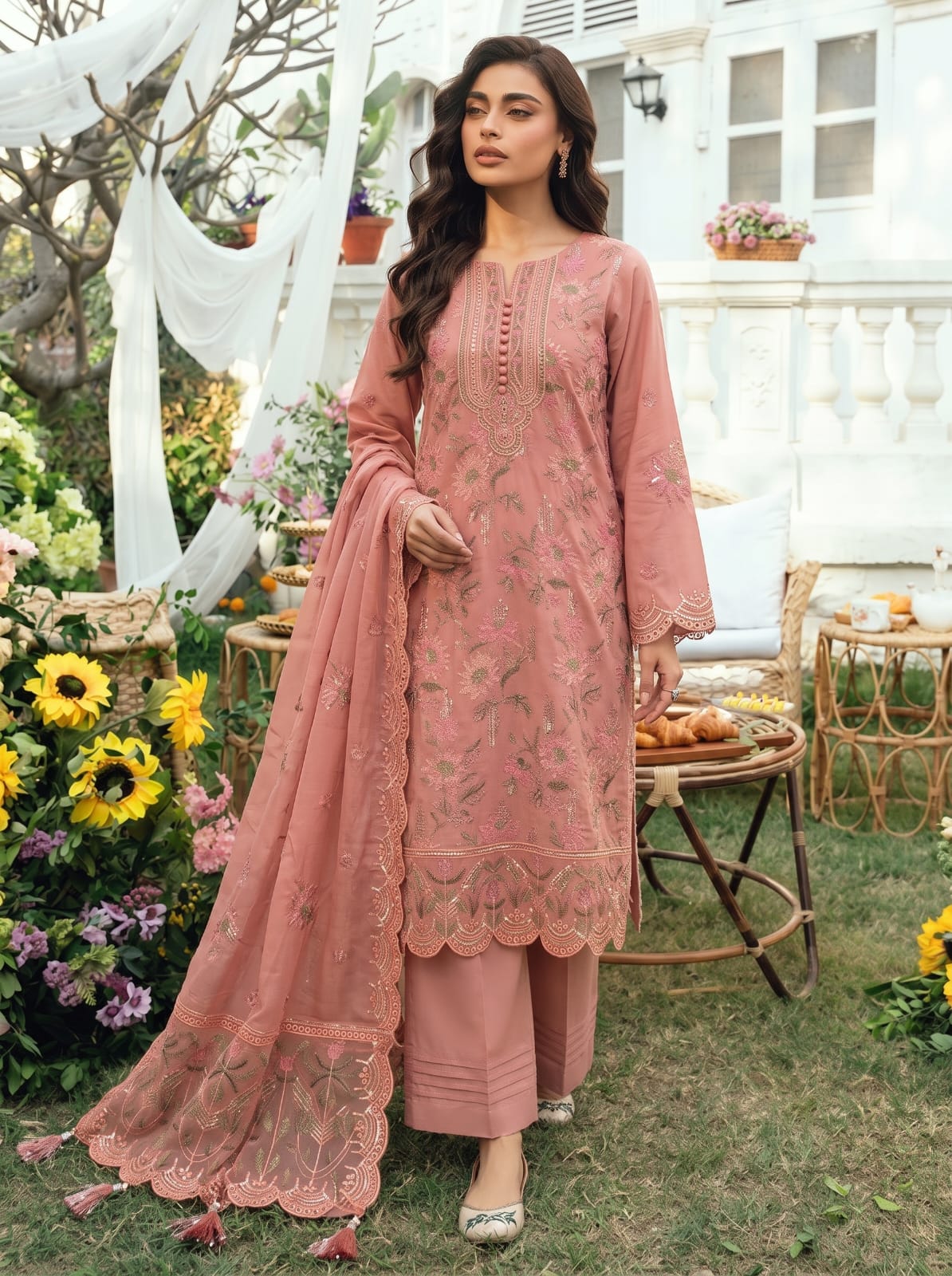 Premium Cotton Embroided 3 Pc Unstitched -  Saleem Sons