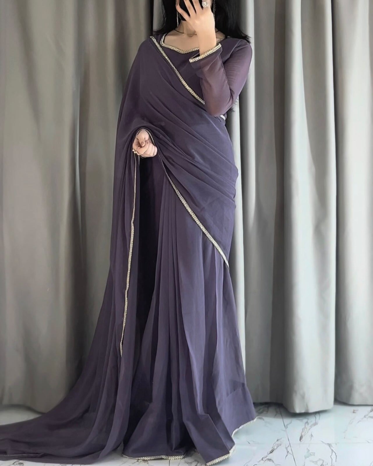 Square Neckline Shape Blouse with Chiffon Saree - Pachrangi