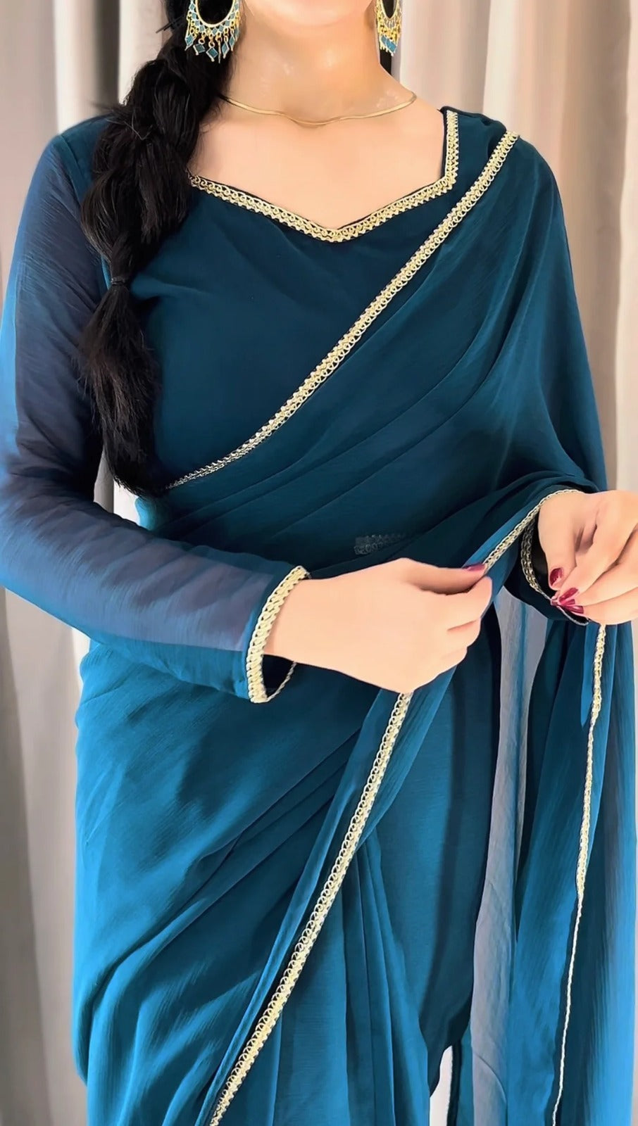 Square Neckline Shape Blouse with Chiffon Saree - Pachrangi
