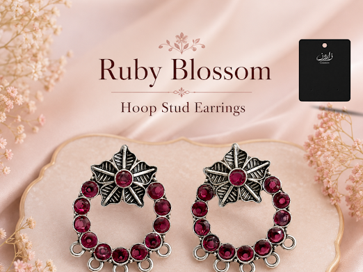 Ruby Blossom Hoop Stud Earrings - Zaroon