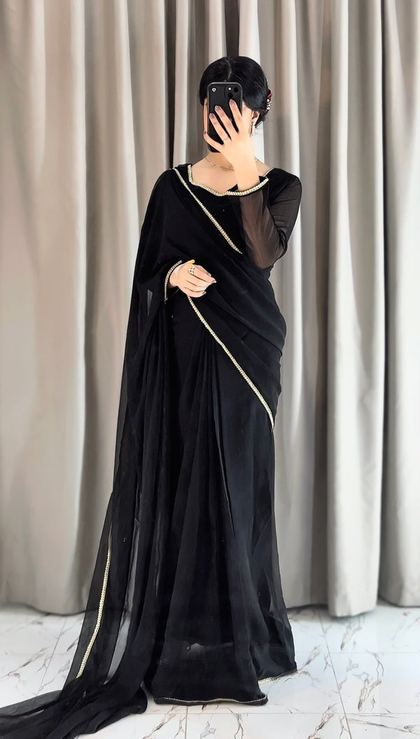 Square Neckline Shape Blouse with Chiffon Saree - Pachrangi