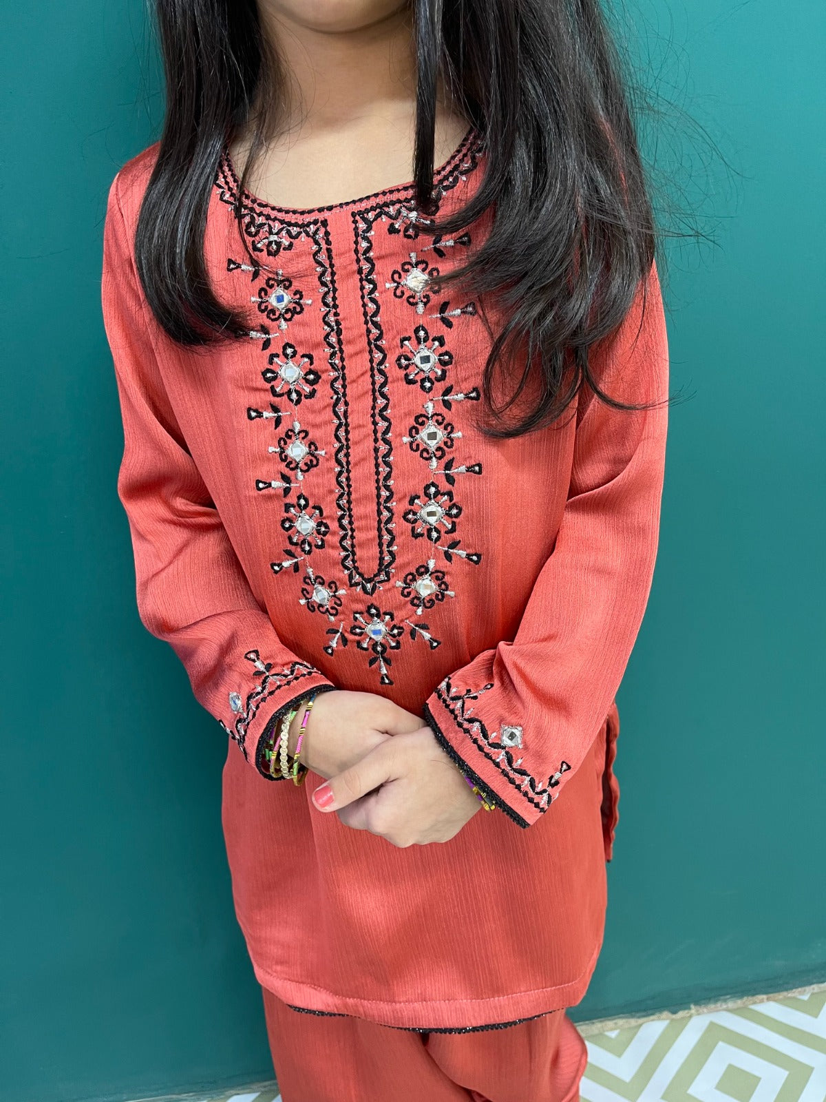 Tangerine Lace Silk 2 Piece 
- Sania Khan
