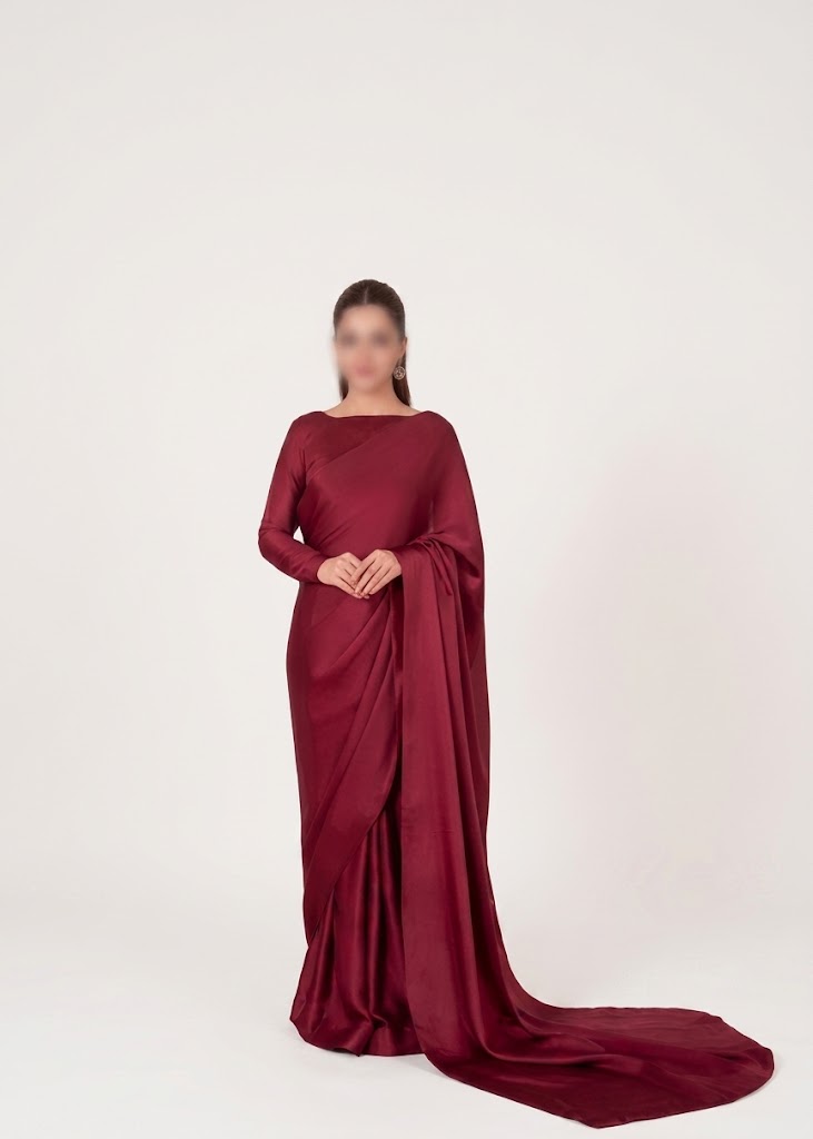 Bold Neckline Shape Blouse with Chiffon Saree Without Lace - Pachrangi
