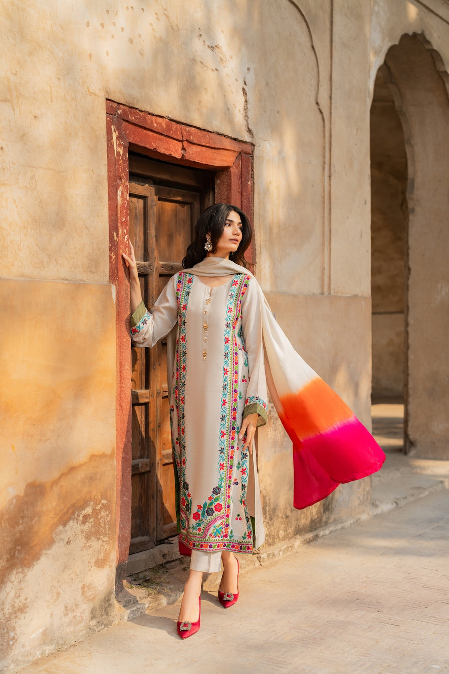 Zara Grace Embroidered 3 Piece Suit - Urban Haya