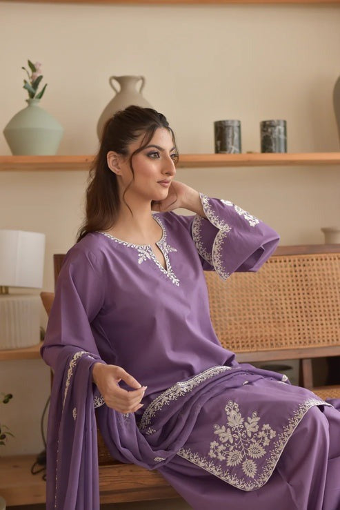 Lavender Grace Embroidered 3pc - Urban Haya