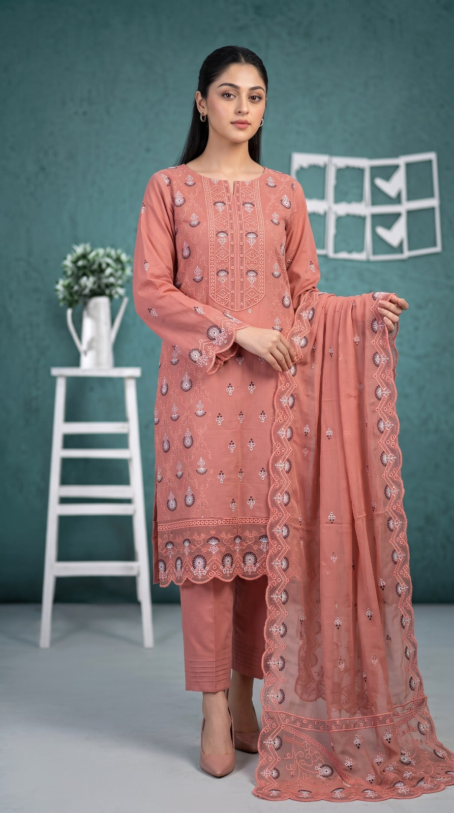Premium Cotton Embroided 3 Pc Unstitched -  Saleem Sons