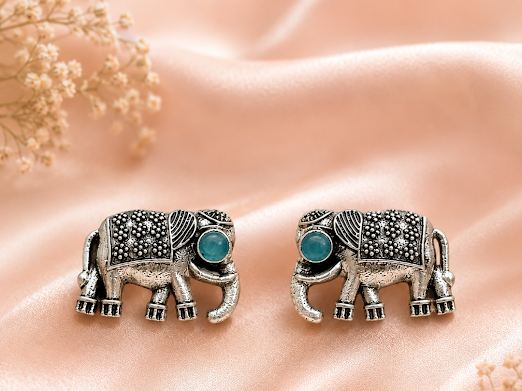 Azure Elephant Stud Earrings - Zaroon