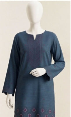 Elegant Teal Blue Emb Lawn 3Pcs Suit - Unstitched - Utsav