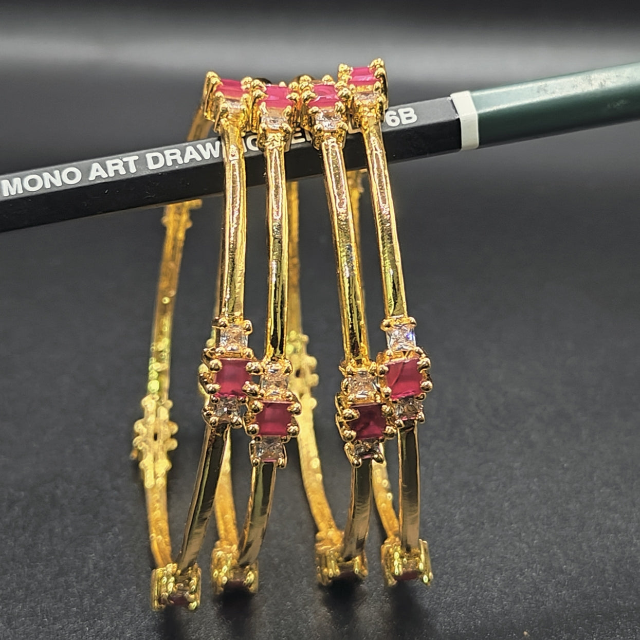 American Diamond And Ruby Bangles Pair - Aloro Jewels