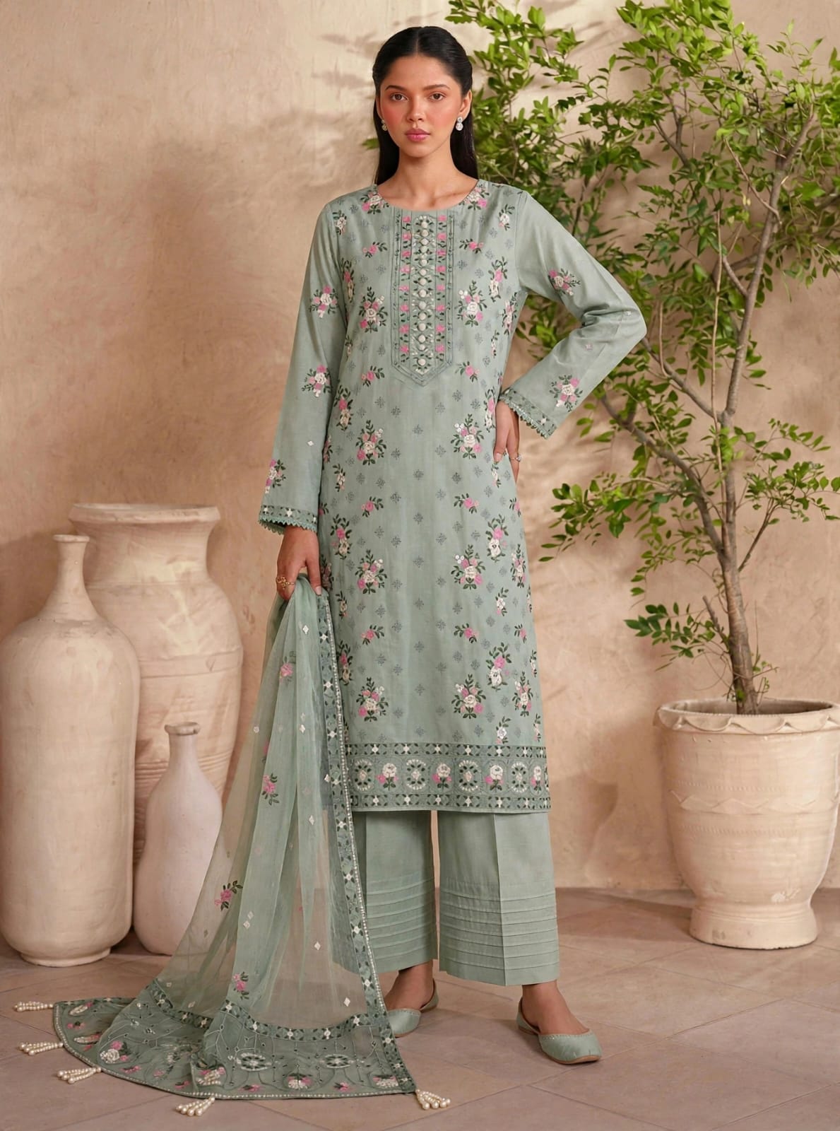 Premium Cotton Embroided 3 Pc Unstitched -  Saleem Sons
