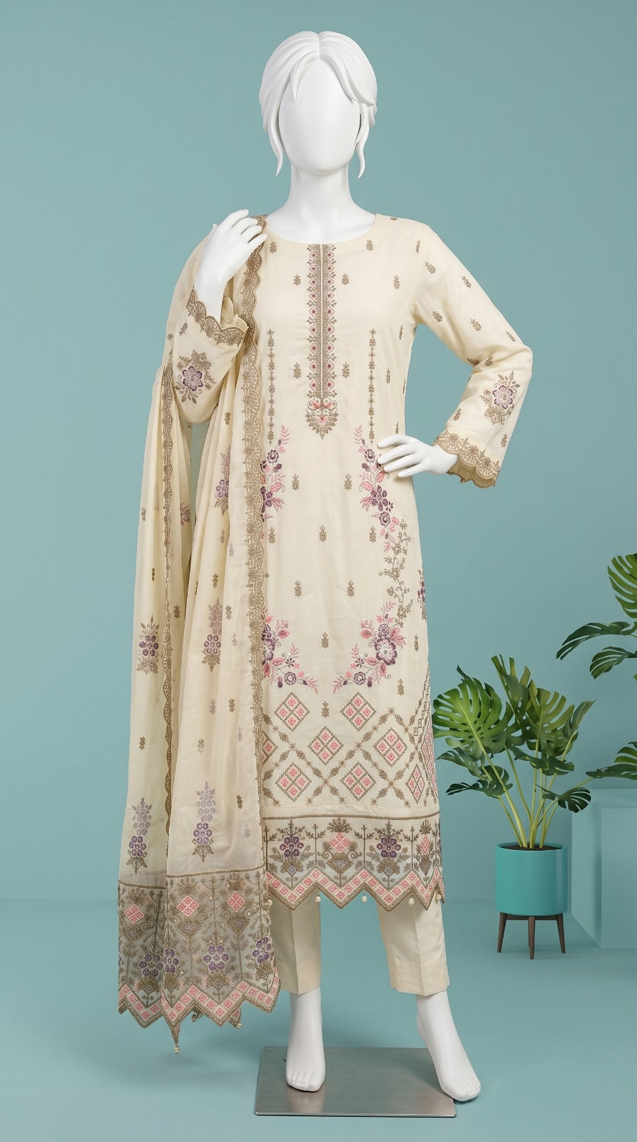Premium Lawn Cotton 3 Pc Unstitched -  Saleem & Sons
