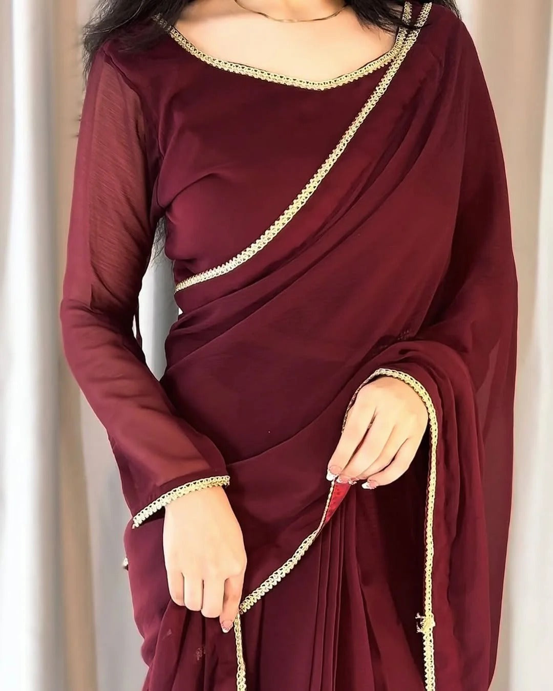 Square Neckline Shape Blouse with Chiffon Saree - Pachrangi